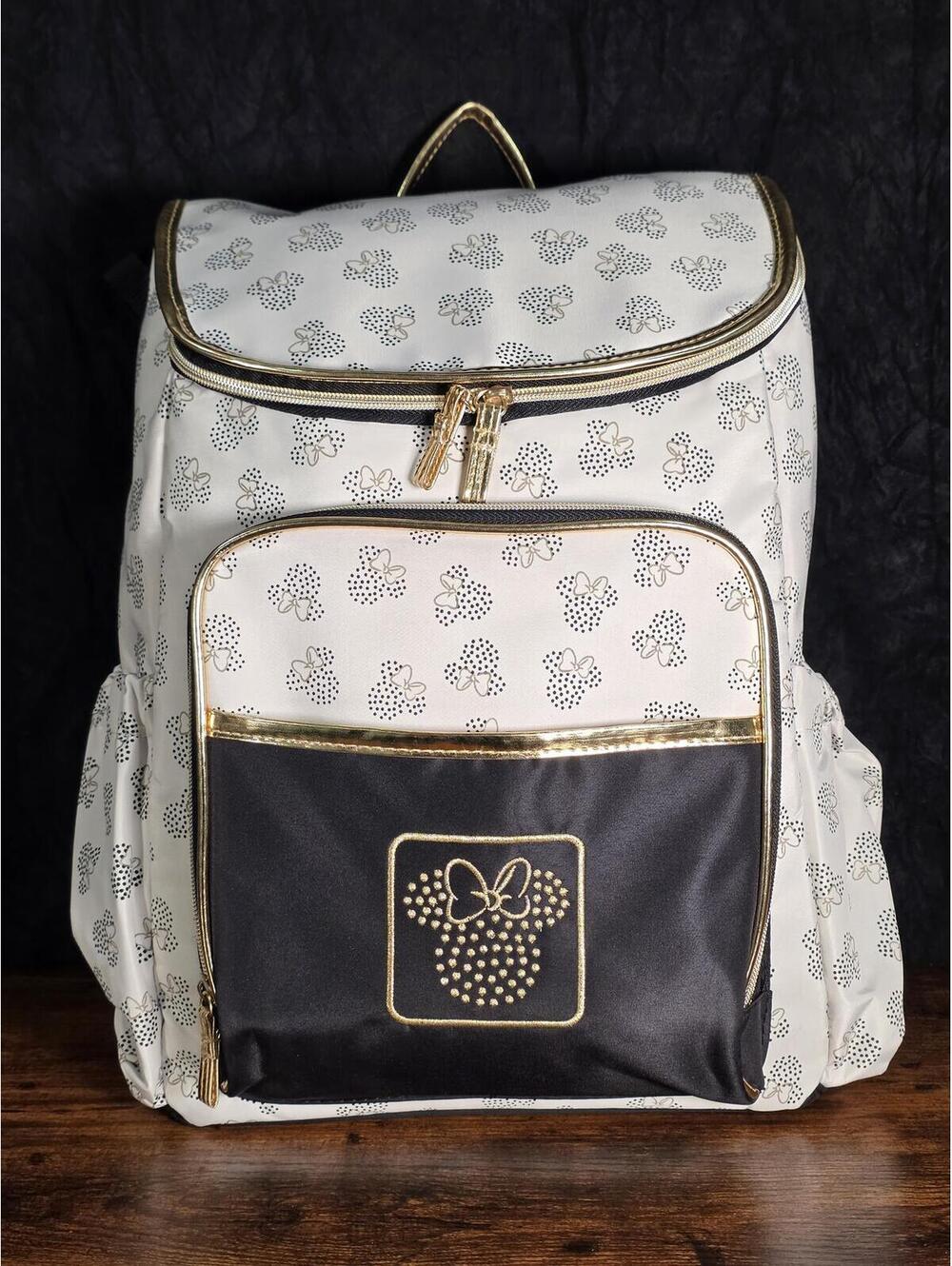 Disney Minnie Mouse Diaper Bag Backpack NWT Cream Gold Black 3pc Changing Pad